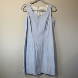LL Bean Women's 6 Blue White Seersucker Sleeveless Dress Casual Summer Cotton